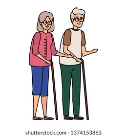 old couple with canes characters