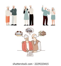 old couple cartoon vector illustration on white background, top view. perfect for social media, celebrating valentine day, etc.