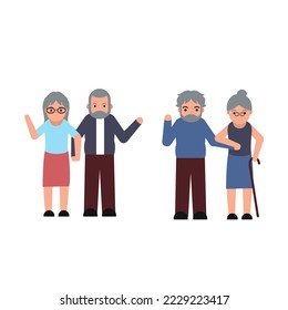 old couple cartoon vector illustration on white background, top view. perfect for social media, celebrating valentine day, etc.