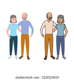 old couple cartoon vector illustration on white background, top view. perfect for social media, celebrating valentine day, etc.
