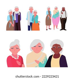 old couple cartoon vector illustration on white background, top view. perfect for social media, celebrating valentine day, etc.