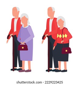 old couple cartoon vector illustration on white background, top view. perfect for social media, celebrating valentine day, etc.
