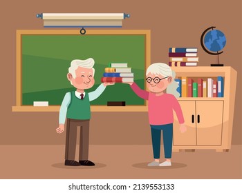 Old Couple In Classroom Continuing Education Scene