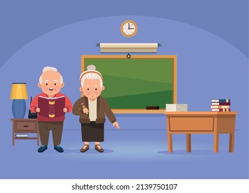 Old Couple In Classroom Continuing Education