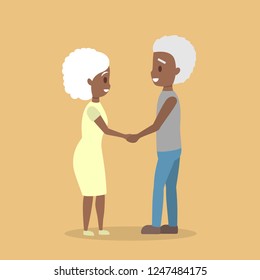 Old couple. Cute elderly character happy together. Grandmother and grandfather in love hold hands. Isolated flat vector illustration