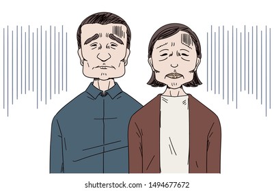 An old couple is despairing. With sad background