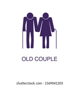 Old couple element in flat simple style on white background. Old couple icon, with text name concept template