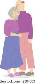 La vieja pareja se abraza. Los personajes de mayor edad aman 