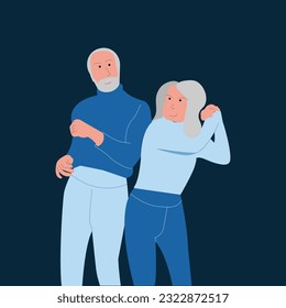 Diseño de arte plano de pareja antigua en el concepto de vínculo de amistad de carácter azul. Ilustración del vector