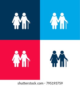 Old Couple four color material and minimal icon logo set in red and blue