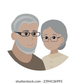 Old couple, grandfather and grandmother. grey hair. vector illustration. Flat design. 