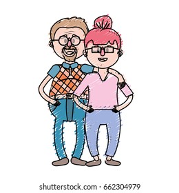 old couple with hairstyle and glasses