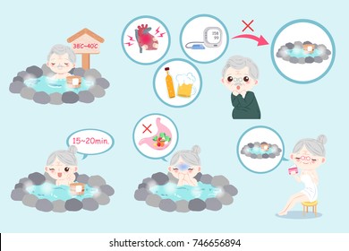 old couple with hot spring on the blue background