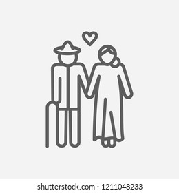 Old couple icon line symbol. Isolated vector illustration of  icon sign concept for your web site mobile app logo UI design.