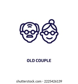 Old Couple Icon From People Collection. Thin Linear Old Couple, Couple, Old Outline Icon Isolated On White Background. Line Vector Old Couple Sign, Symbol For Web And Mobile