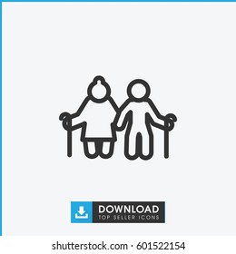 Old Couple Icon. Simple Outline Old Couple Vector Icon. On White Background.