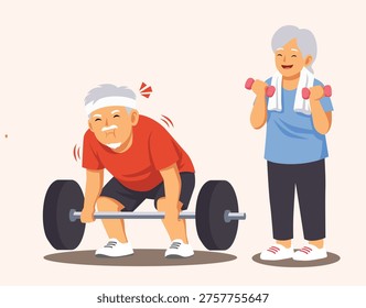 old couple lifting weights illustration