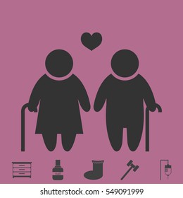 Old couple love people icon flat. Simple vector grey pictogram and bonus symbol