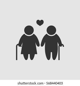 Old Couple Love People Icon Flat. Black Pictogram On Grey Background. Vector Illustration Symbol