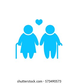 Old couple love people icon flat. Blue pictogram on white background. Vector illustration symbol