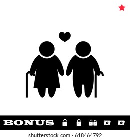 Old couple love people icon flat. Black pictogram on white background. Vector illustration symbol and bonus button open and closed lock, folder, star