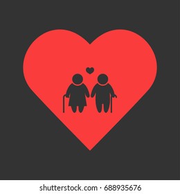 Old couple love people icon flat. Simple pictogram on heart background. Vector illustration symbol