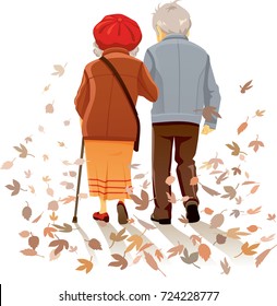 Old Couple in Love Walking Together Vector Illustration
Vector drawing senior man   woman the path life
