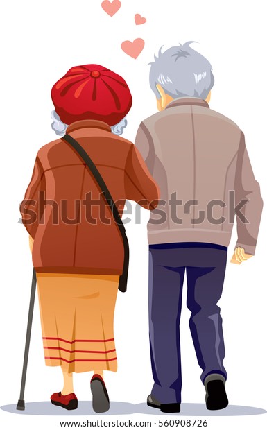 Vieux Couple Amoureux Marchant Ensemble Illustration Image Vectorielle De Stock Libre De Droits