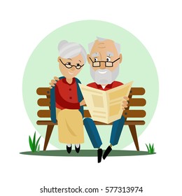 Old Couple Loving Happy Sitting On A Park Bench In The Park