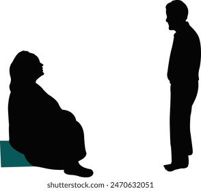 una pareja de ancianos haciendo chat, Vector de silueta