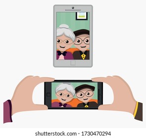Ehepaar, das per Handy Videoanrufe führt
