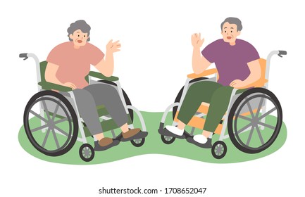  an old couple on wheelchair talking -vector illustration