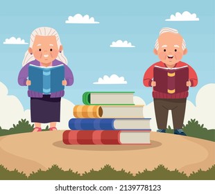 altes Ehepaar liest Weiterbildung