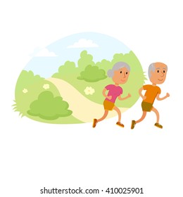 Old couple run. Healthy lifestyle illustration