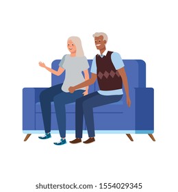 old couple seated in sofa avatar character vector illustration design