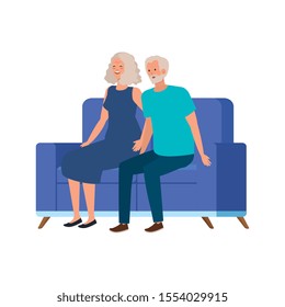 old couple seated in sofa avatar character vector illustration design