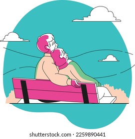 Old Couple Simple Vector Illustration Made With Line and Shadows