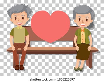 Old couple in sitting on bench isolated on transparent background illustration