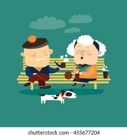 Old couple sitting on bench