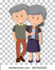 Old couple in standing pose isolated on transparent background illustration
