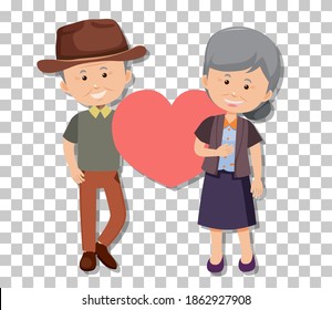 Old couple in standing pose isolated on transparent background illustration