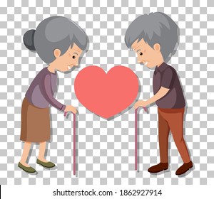 Old couple in standing pose isolated on transparent background illustration
