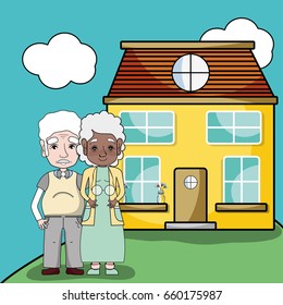 old couple together next their house