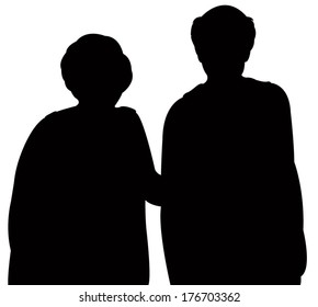 Old Couple Together,silhouette Vector 