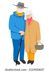 old couple of two beloved people supporting each other. Pensioners with gray hair hugging and smiling