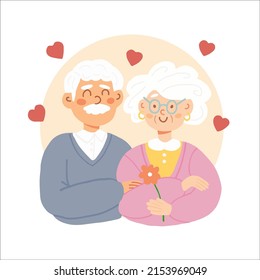 Old couple vector illustration. Old parents, huging couple, Happy family, old spouses. Grandparents characters.
Anniversary celebration