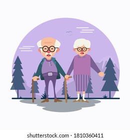 Vieja pareja en ilustración vectorial violeta