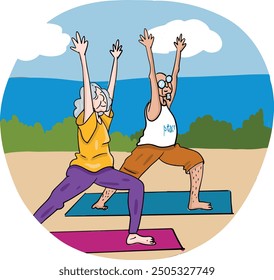 Old couple at yoga class