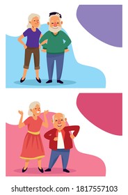 old couples active seniors characters vector illustration design