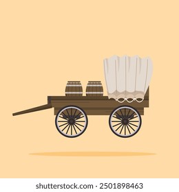 old covered wagon from the west carrying goods. traditional transportation illustration. suitable for poster and web icon use